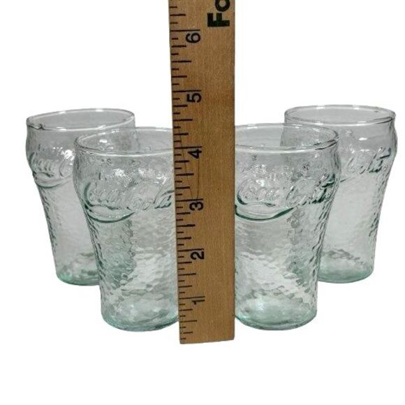 Vintage Coca-Cola Green Glasses 4 Inch Pebbled Drinking Juice Glasses Set of 4 - Picture 10 of 10